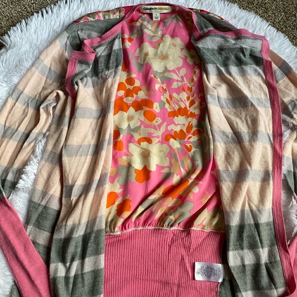 Clements Ribeiro Open Front Sweater Wool Blend Pink Floral Womens Size Small - Picture 4 of 10